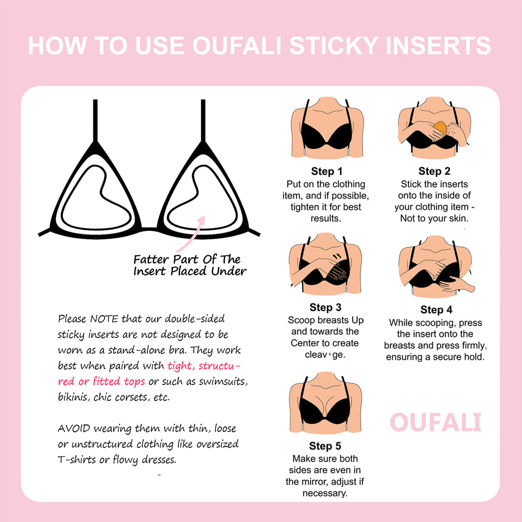 OUFALI Push Up Sticky Inserts Double-Sided Adhesive Ultra Boost Padding Inserts for Bikini Swimsuit Sports Strapless Bra