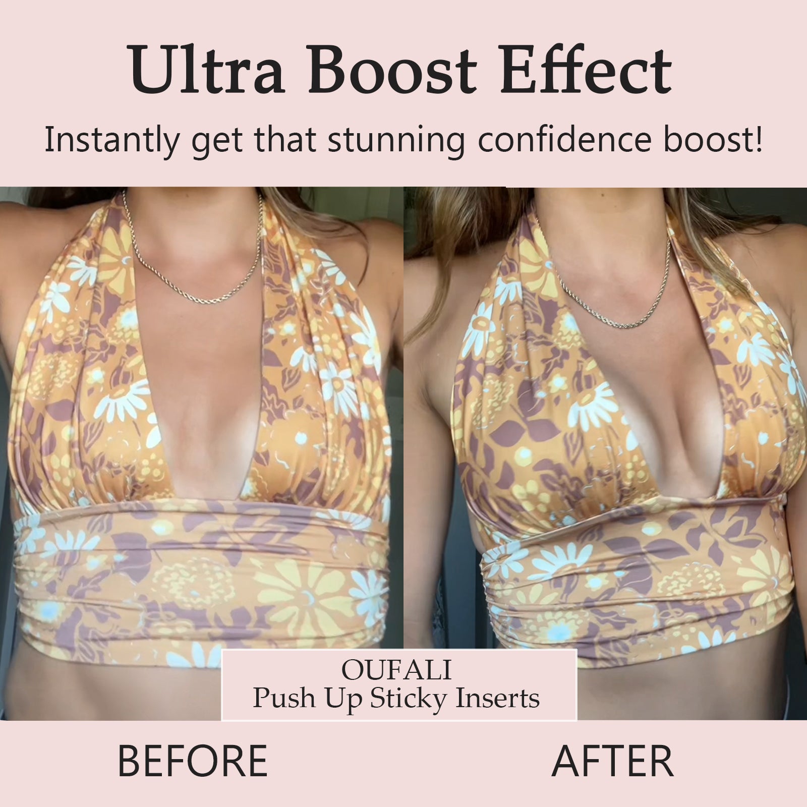 OUFALI Push Up Sticky Inserts Double-Sided Adhesive Ultra Boost Padding Inserts for Bikini Swimsuit Sports Strapless Bra