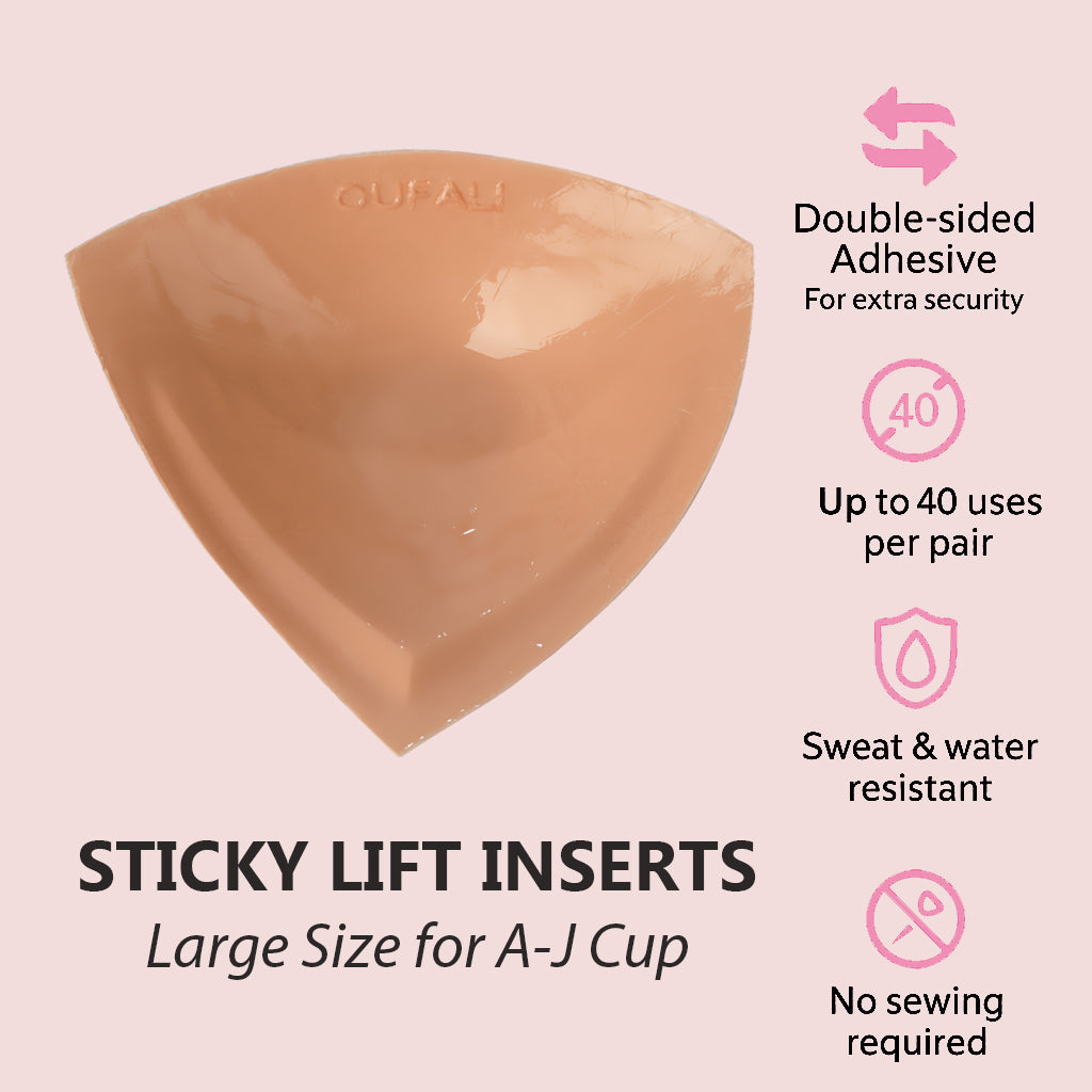 OUFALI Large Size Lift Inserts Double-Sided Sticky Lightly Padded Adhesive Lifting Bra Washable Reusable for D+ Cup