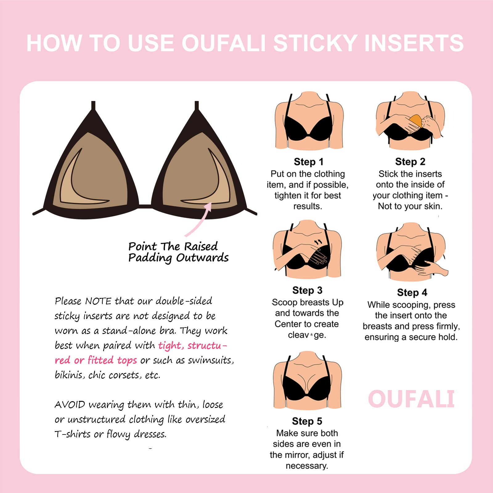 OUFALI Large Size Lift Inserts Double-Sided Sticky Lightly Padded Adhesive Lifting Bra Washable Reusable for D+ Cup