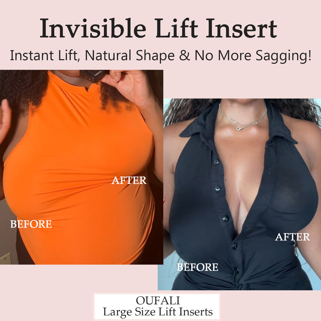 OUFALI Large Size Lift Inserts Double-Sided Sticky Lightly Padded Adhesive Lifting Bra Washable Reusable for D+ Cup