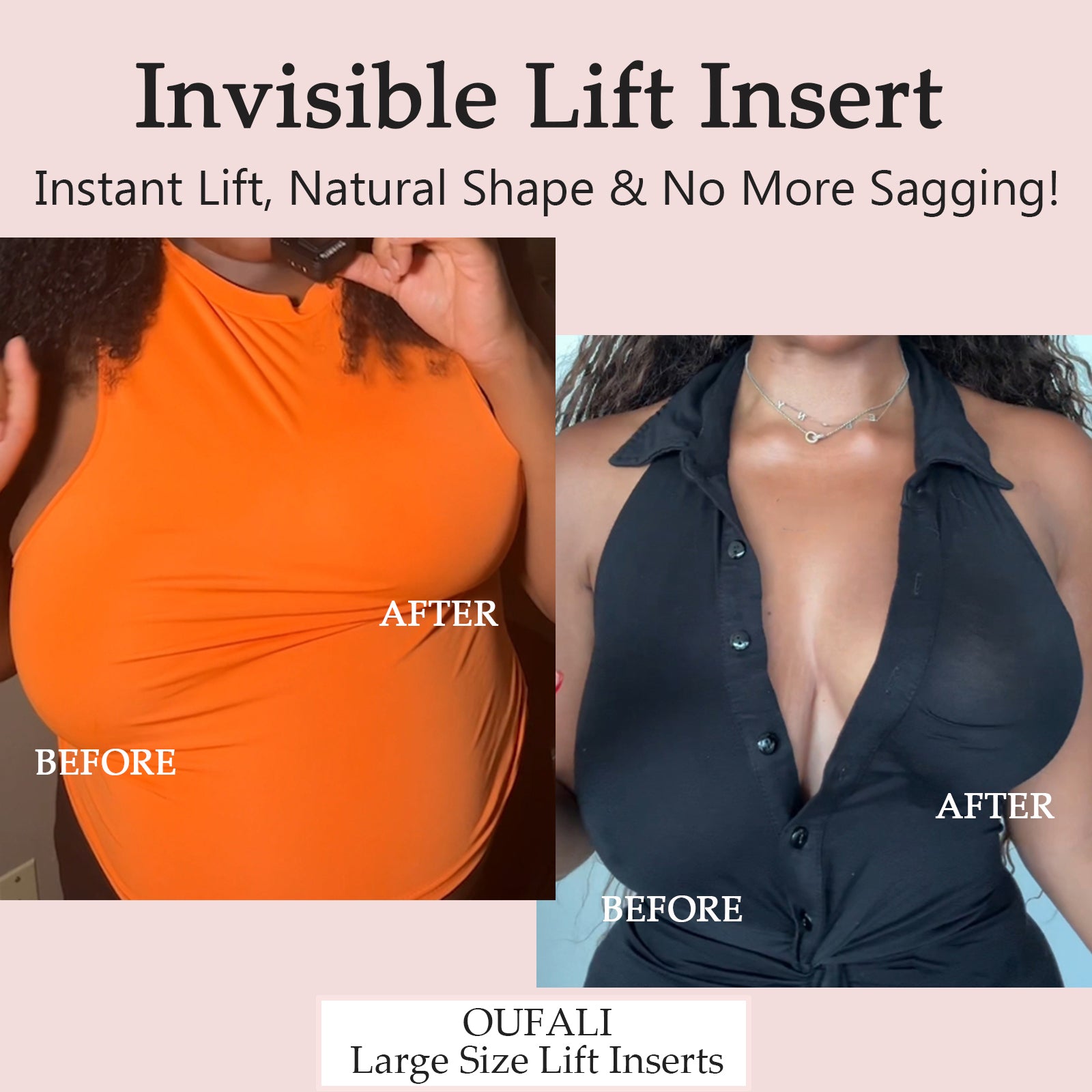 OUFALI Large Size Lift Inserts Double-Sided Sticky Lightly Padded Adhesive Lifting Bra Washable Reusable for D+ Cup