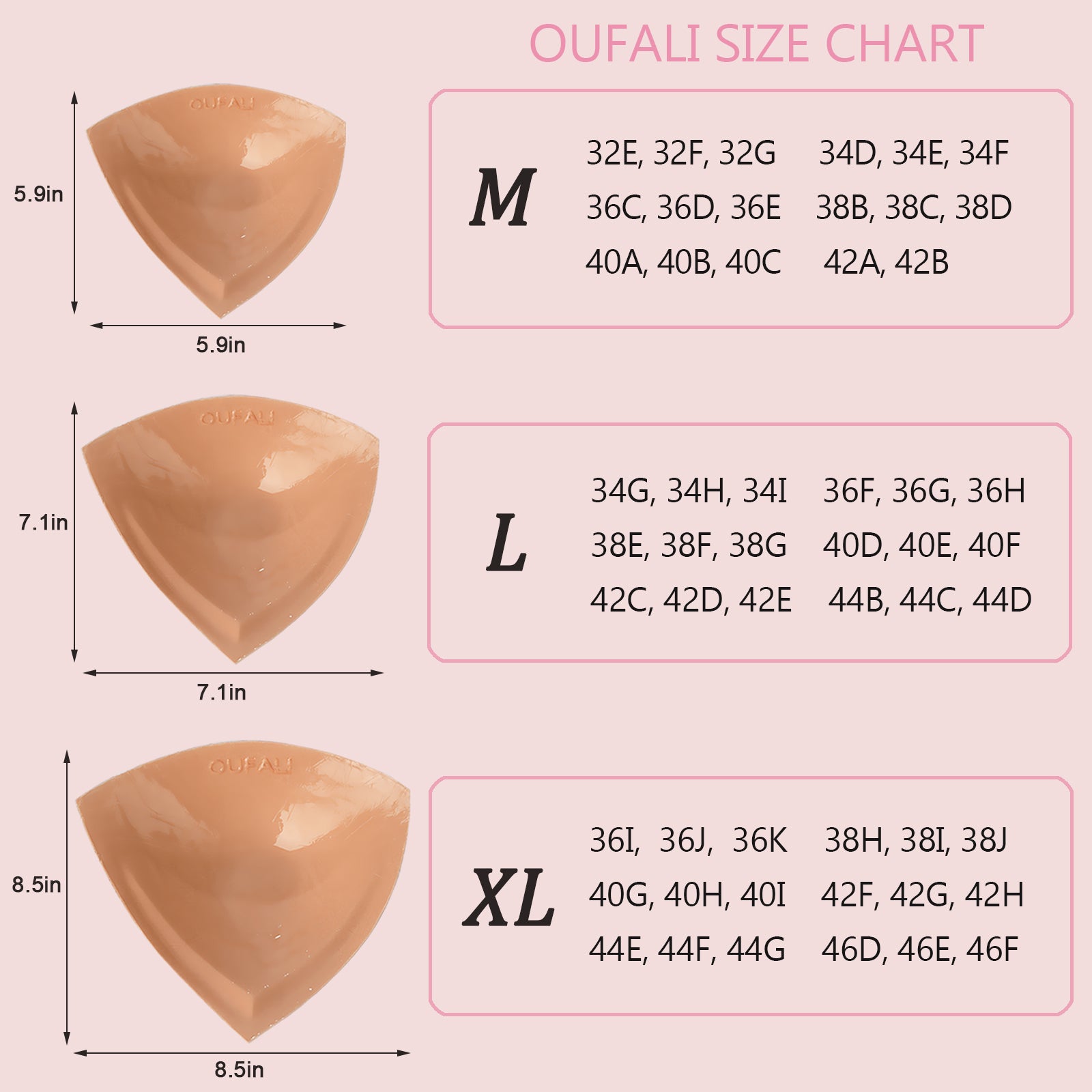 OUFALI Large Size Lift Inserts Double-Sided Sticky Lightly Padded Adhesive Lifting Bra Washable Reusable for D+ Cup